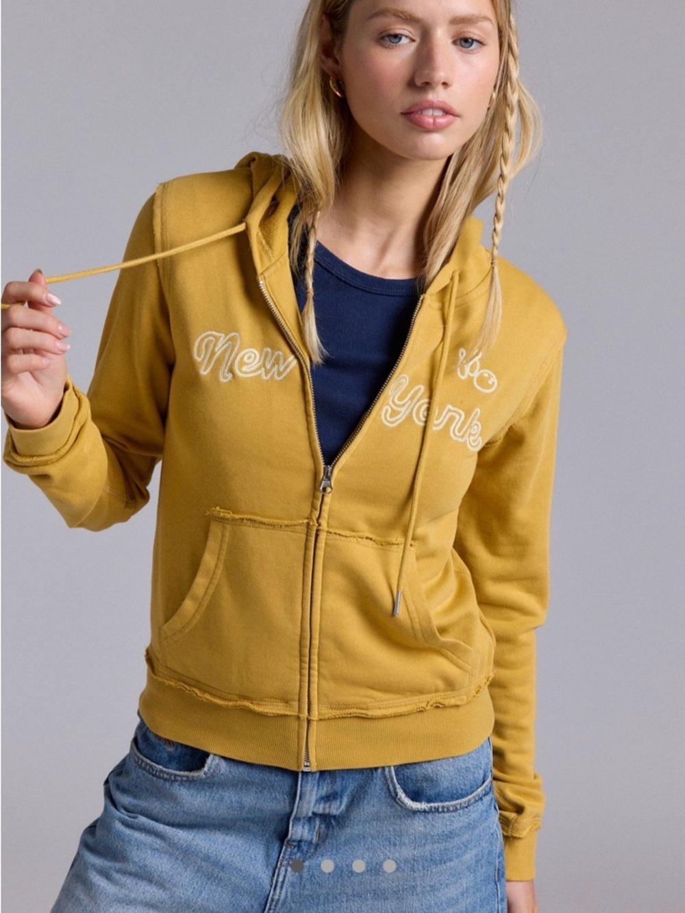 BDG Avril Bowling Mustard Yellow Zip-Up Hoodie Jacket - Women